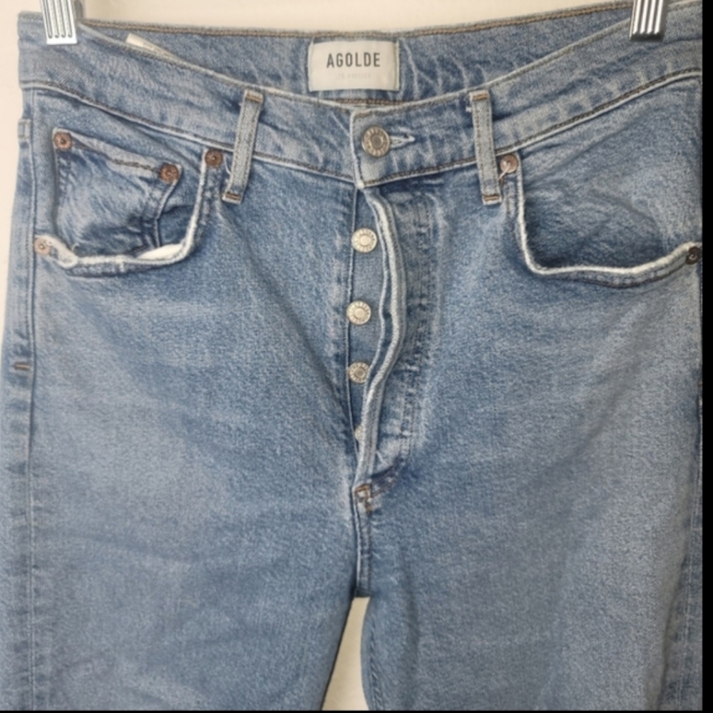Agolde Riley High Rise Straight Crop Distressed  Jeans Women’s Sz 28